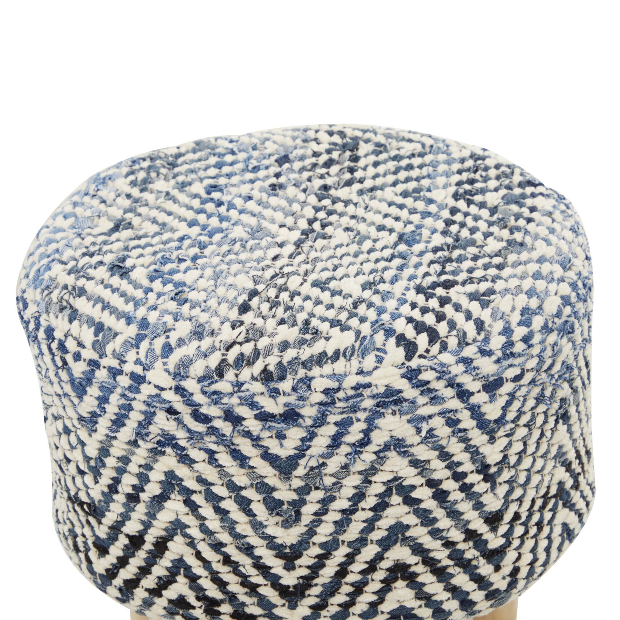 Blue Wood Bohemian Stool, 16" x 16" x 17"